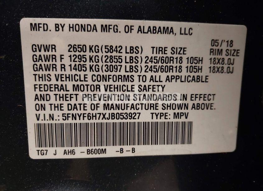 Photo 9 of 2018 Honda Pilot EX-L (VIN 5FNYF6H7XJB053927)