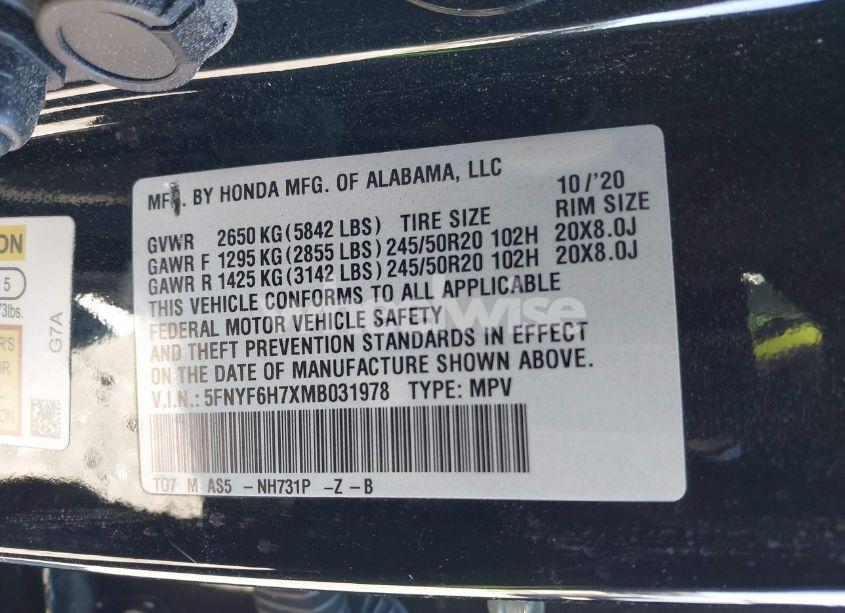 Photo 9 of 2021 Honda Pilot AWD BLACK EDITION (VIN 5FNYF6H7XMB031978)