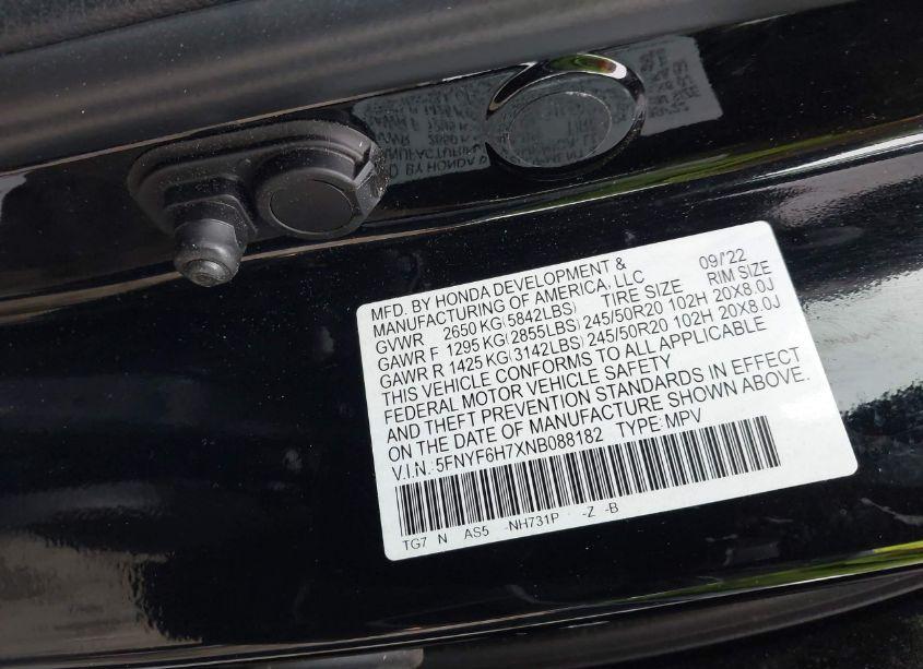 Photo 9 of 2022 Honda Pilot AWD BLACK EDITION (VIN 5FNYF6H7XNB088182)