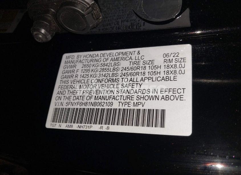 Photo 9 of 2022 Honda Pilot AWD TRAILSPORT (VIN 5FNYF6H81NB062109)