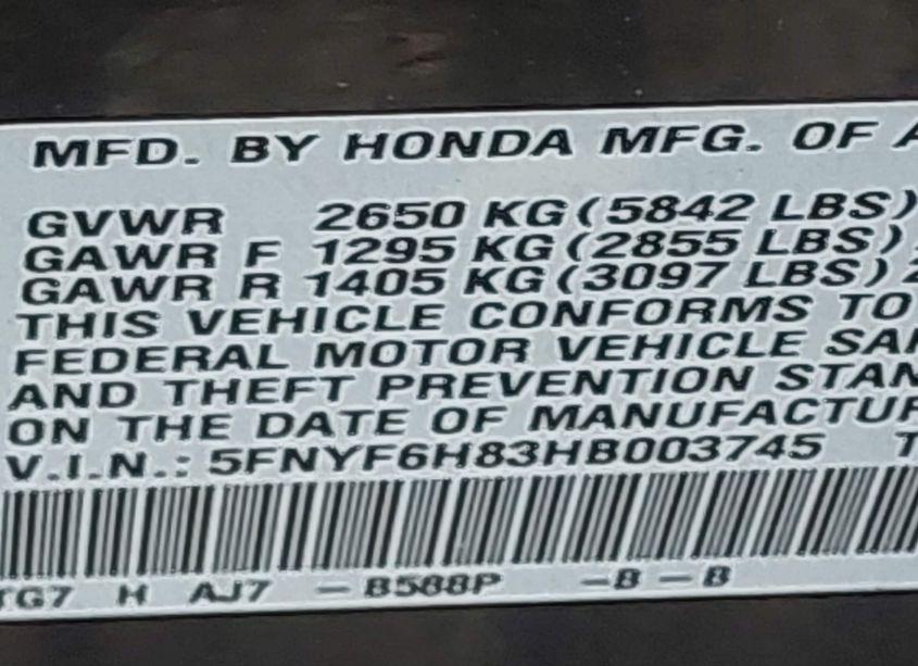 Photo 9 of 2017 Honda Pilot EX-L (VIN 5FNYF6H83HB003745)