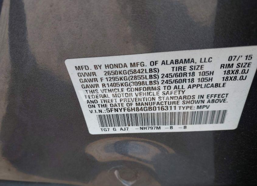 Photo 9 of 2016 Honda Pilot EX-L (VIN 5FNYF6H84GB016311)