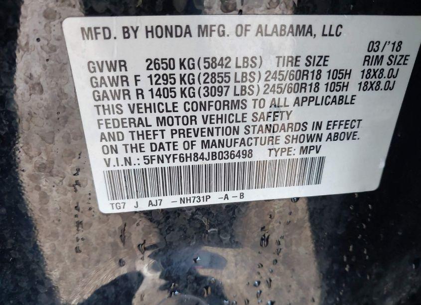 Photo 9 of 2018 Honda Pilot EX-L (VIN 5FNYF6H84JB036498)