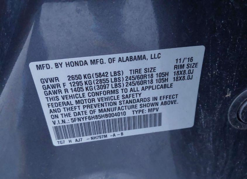 Photo 9 of 2017 Honda Pilot EX-L (VIN 5FNYF6H85HB004010)