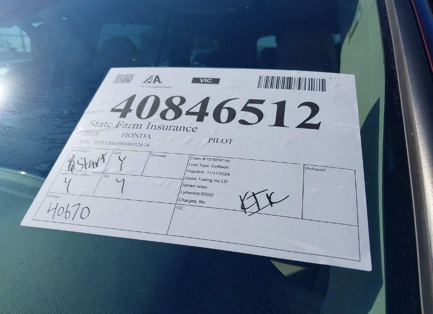 Photo 17 of 2018 Honda Pilot TOURING (VIN 5FNYF6H90JB052674)