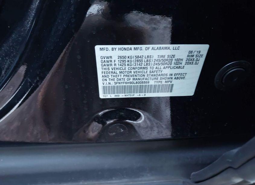 Photo 9 of 2020 Honda Pilot AWD TOURING 8 PASSENGER (VIN 5FNYF6H90LB008869)