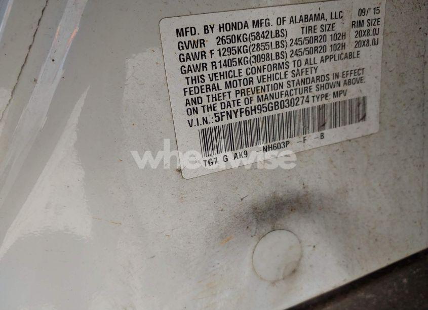 Photo 9 of 2016 Honda Pilot TOURING (VIN 5FNYF6H95GB030274)