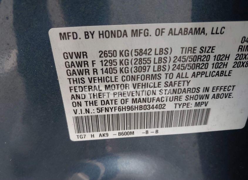 Photo 9 of 2017 Honda Pilot TOURING (VIN 5FNYF6H96HB034402)