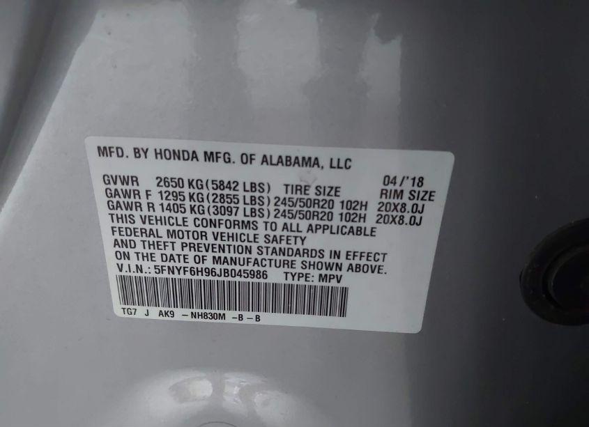 Photo 9 of 2018 Honda Pilot TOURING (VIN 5FNYF6H96JB045986)