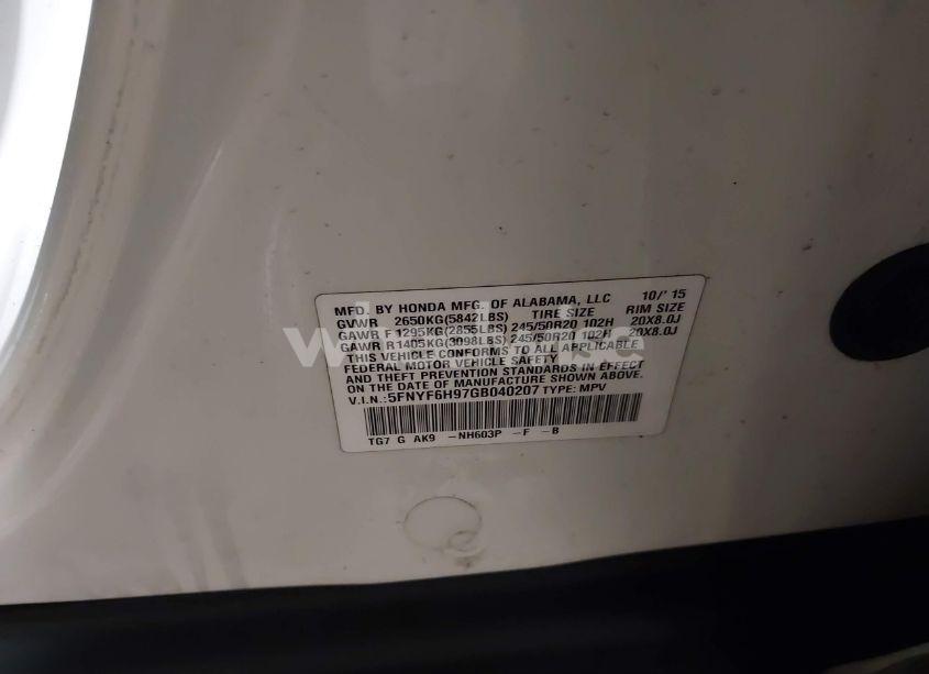 Photo 9 of 2016 Honda Pilot TOURING (VIN 5FNYF6H97GB040207)