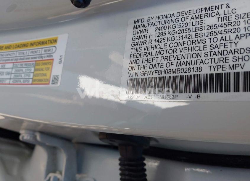 Photo 9 of 2021 Honda Passport AWD ELITE (VIN 5FNYF8H08MB028138)