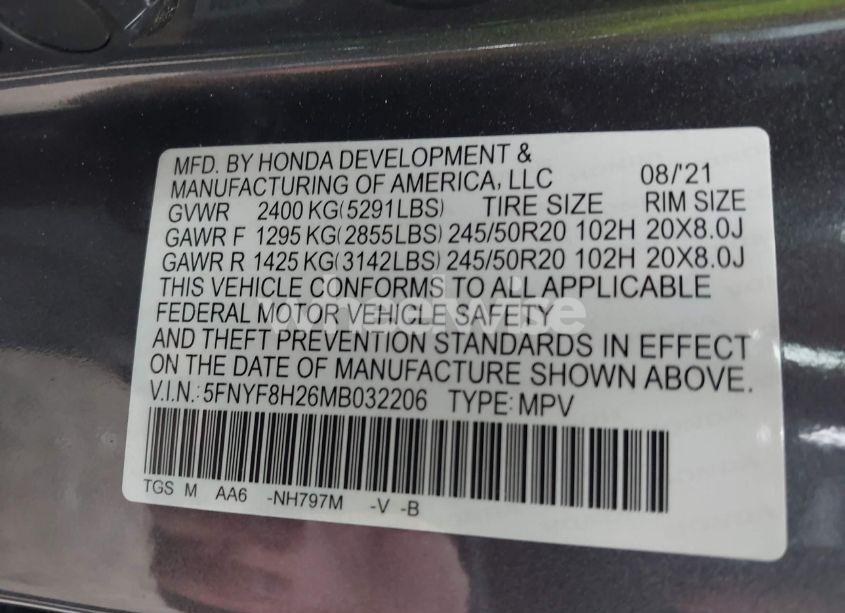 Photo 9 of 2021 Honda Passport AWD SPORT (VIN 5FNYF8H26MB032206)