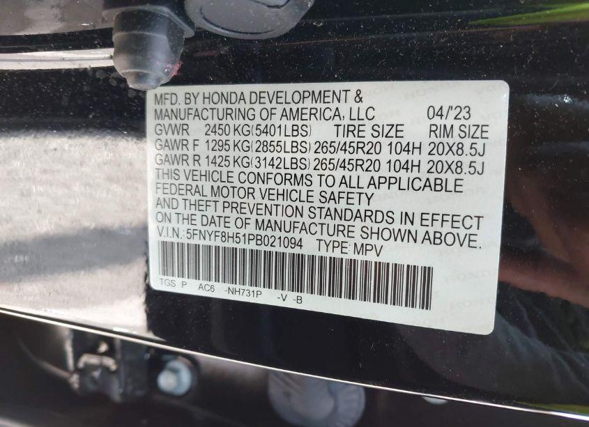 Photo 9 of 2023 Honda Passport AWD EX-L (VIN 5FNYF8H51PB021094)