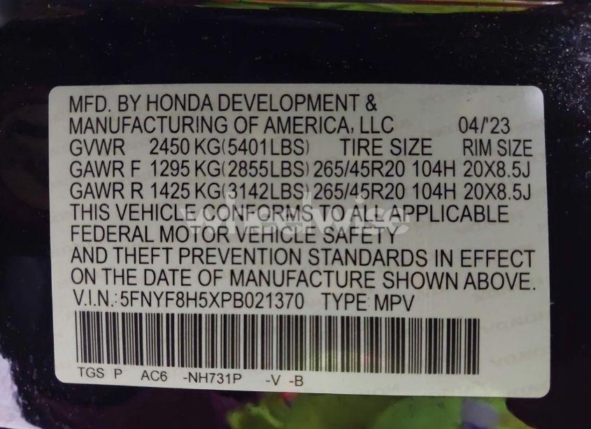 Photo 9 of 2023 Honda Passport AWD EX-L (VIN 5FNYF8H5XPB021370)