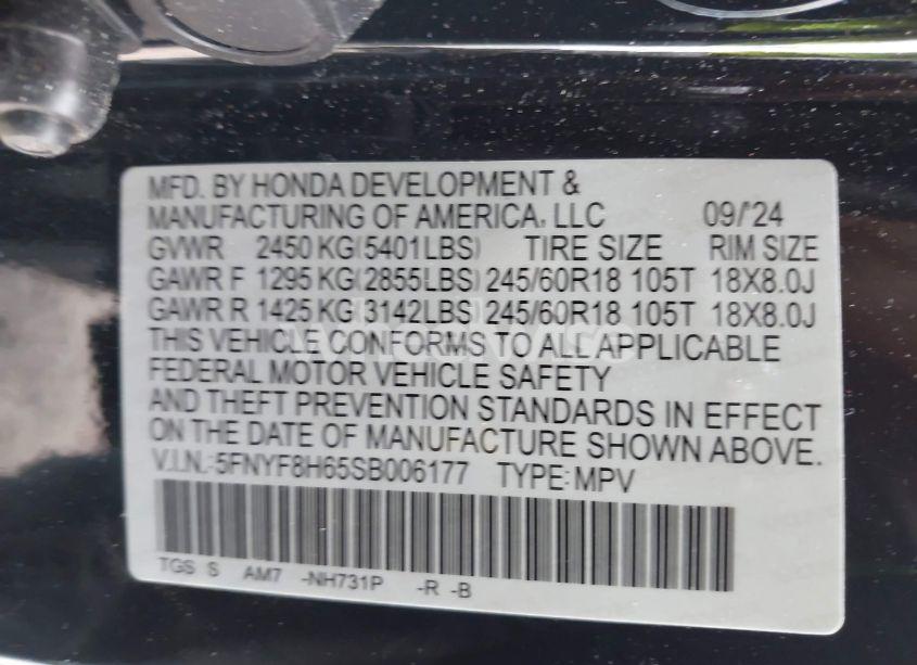 Photo 9 of 2025 Honda Passport AWD TRAILSPORT (VIN 5FNYF8H65SB006177)