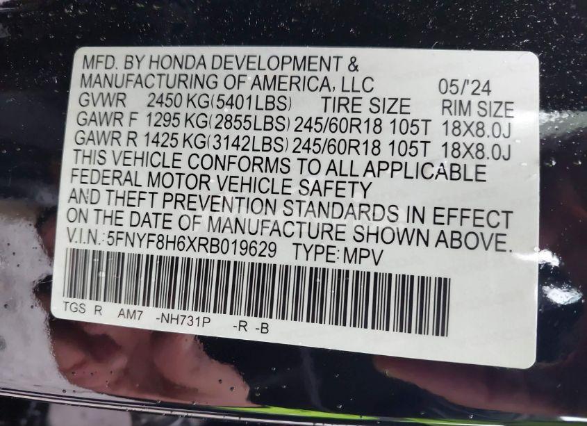 Photo 9 of 2024 Honda Passport TRAILSPORT (VIN 5FNYF8H6XRB019629)