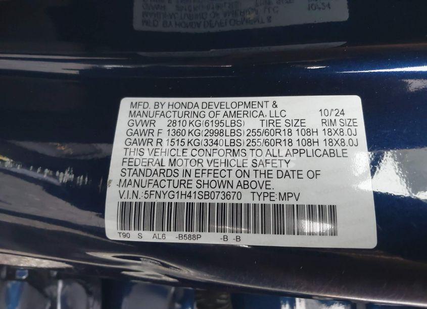 Photo 9 of 2025 Honda Pilot EX-L (VIN 5FNYG1H41SB073670)