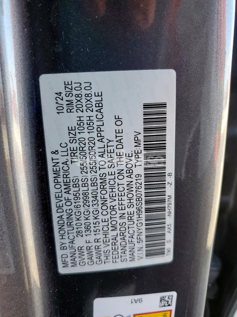 Photo 9 of 2025 HONDA PILOT BLACK (VIN 5FNYG1H96SB076219)