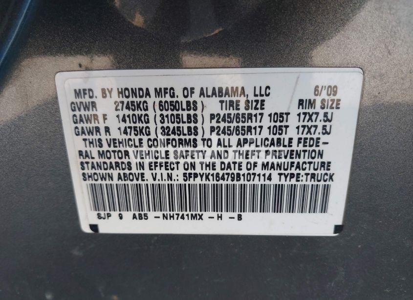 Photo 9 of 2009 Honda Ridgeline RTS (VIN 5FPYK16479B107114)