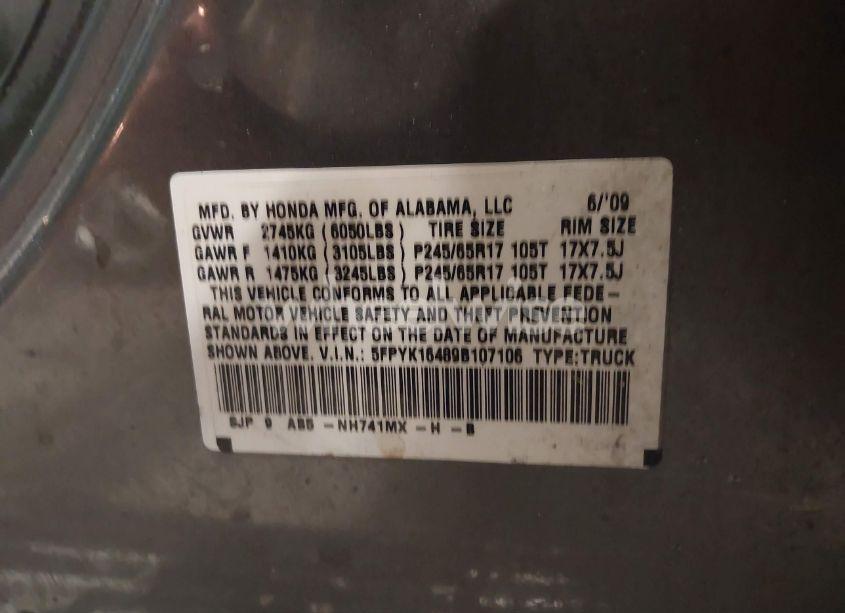 Photo 9 of 2009 Honda Ridgeline RTS (VIN 5FPYK16489B107106)