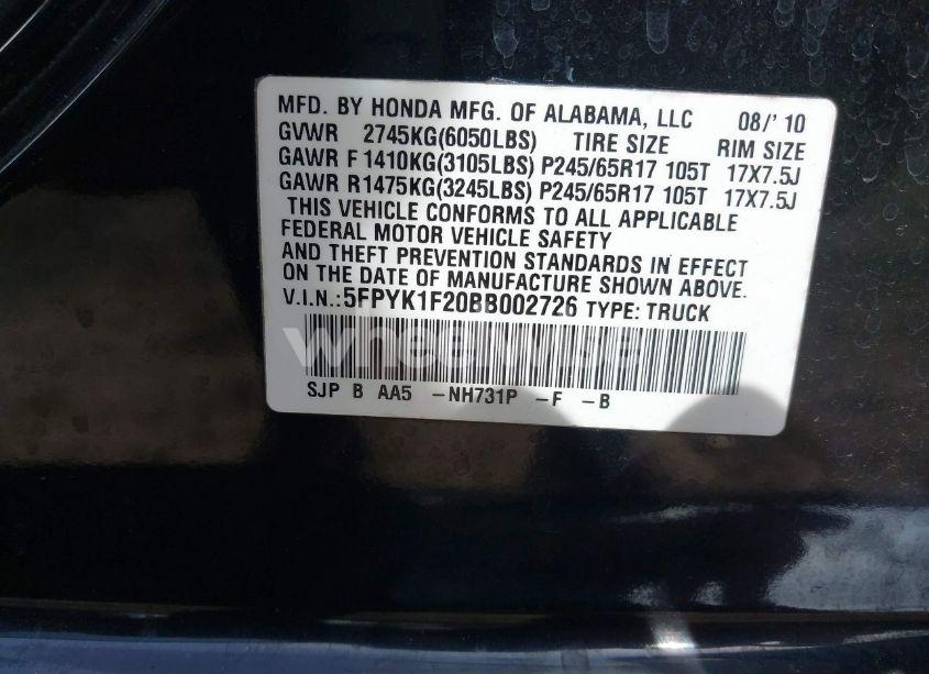 Photo 9 of 2011 Honda Ridgeline RT (VIN 5FPYK1F20BB002726)