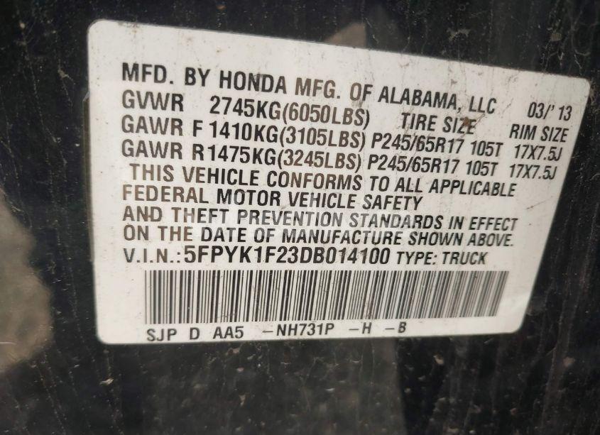 Photo 9 of 2013 Honda Ridgeline RT (VIN 5FPYK1F23DB014100)