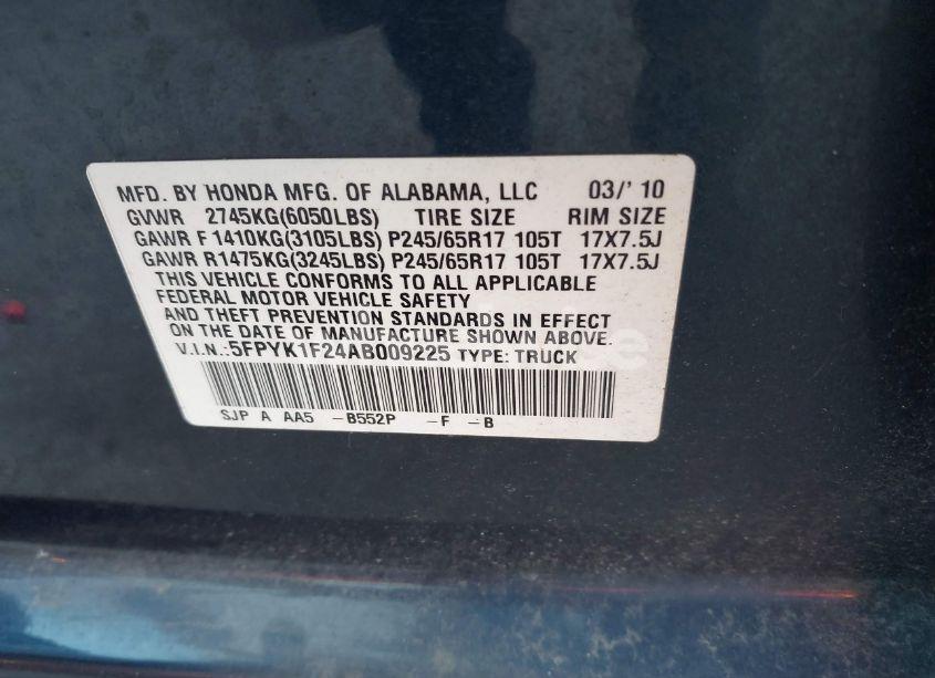 Photo 9 of 2010 Honda Ridgeline RT (VIN 5FPYK1F24AB009225)