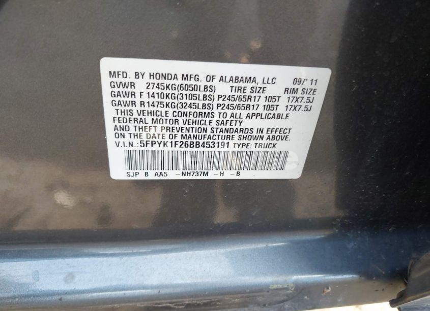 Photo 9 of 2011 Honda Ridgeline RT (VIN 5FPYK1F26BB453191)