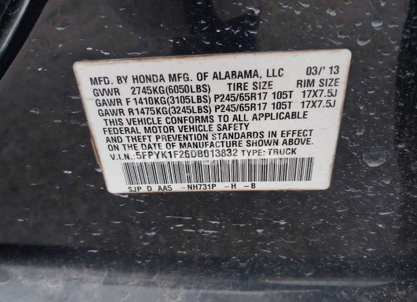 Photo 9 of 2013 Honda Ridgeline RT (VIN 5FPYK1F26DB013832)