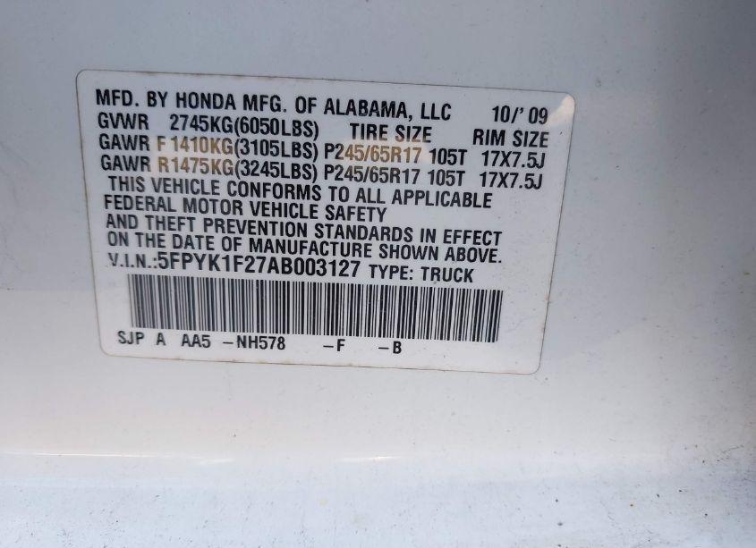 Photo 9 of 2010 Honda Ridgeline RT (VIN 5FPYK1F27AB003127)