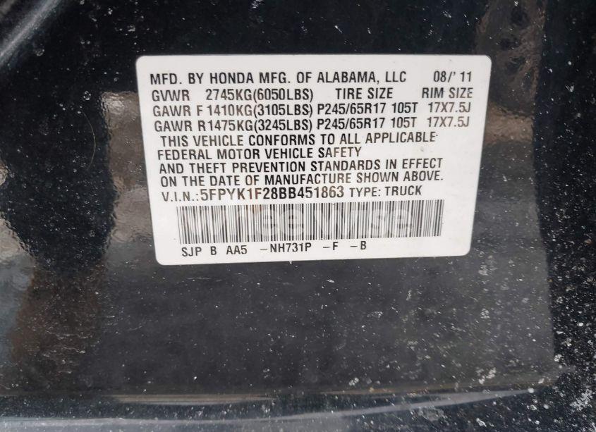 Photo 9 of 2011 Honda Ridgeline RT (VIN 5FPYK1F28BB451863)