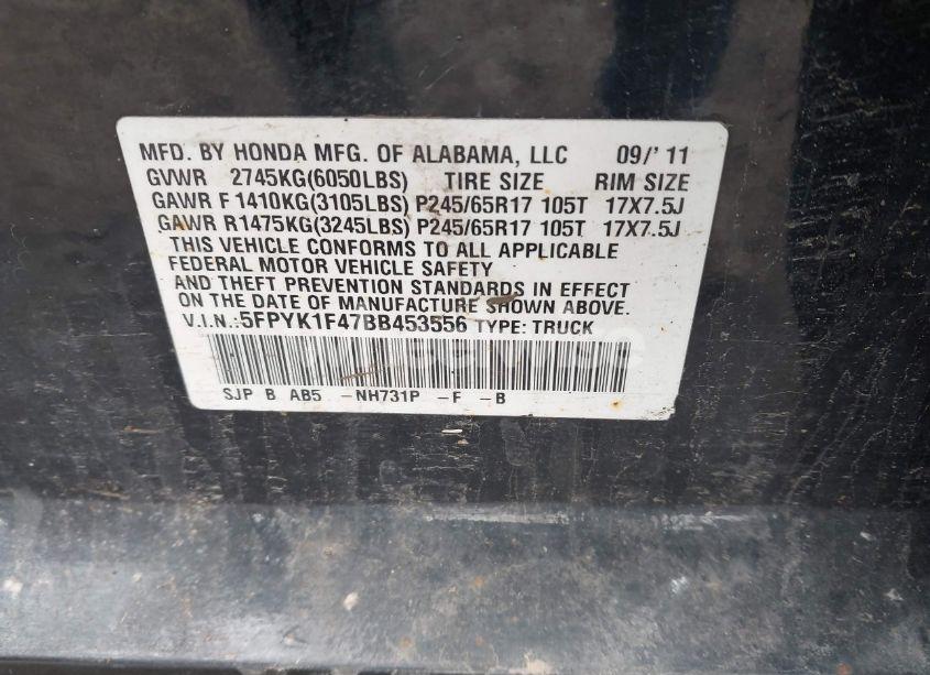 Photo 9 of 2011 Honda Ridgeline RTS (VIN 5FPYK1F47BB453556)