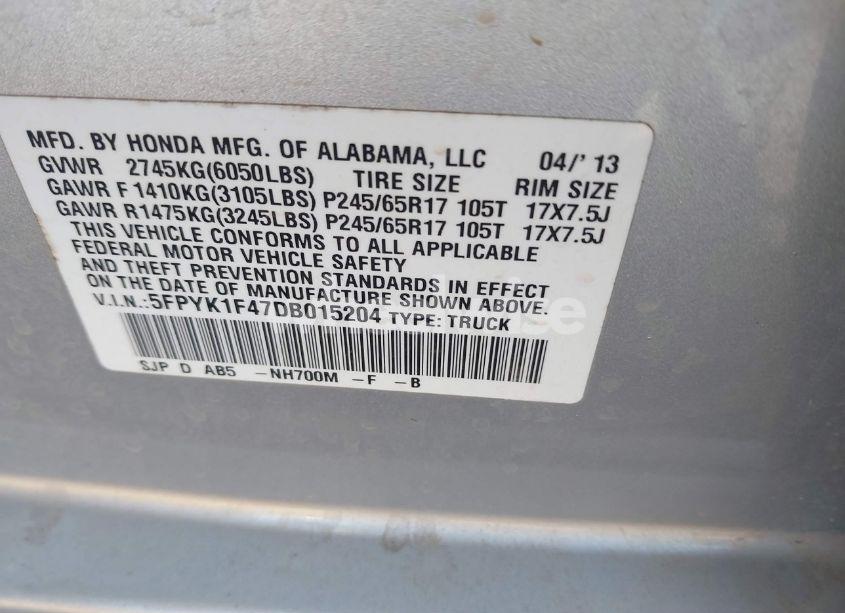 Photo 9 of 2013 Honda Ridgeline RTS (VIN 5FPYK1F47DB015204)