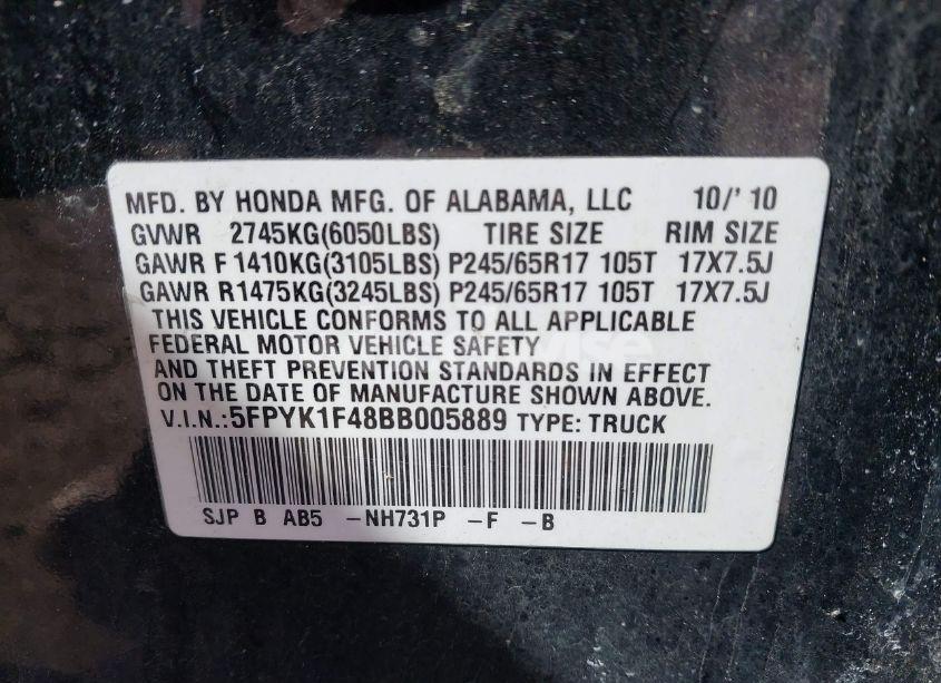 Photo 9 of 2011 Honda Ridgeline RTS (VIN 5FPYK1F48BB005889)