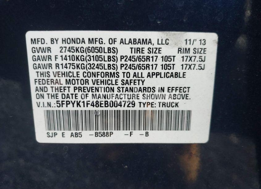 Photo 9 of 2014 Honda Ridgeline RTS (VIN 5FPYK1F48EB004729)