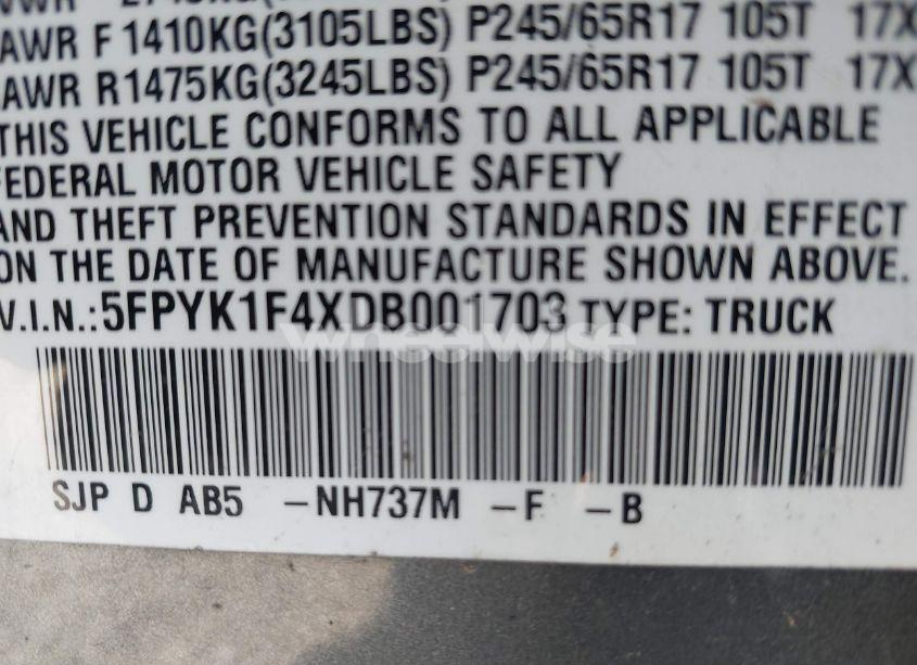 Photo 9 of 2013 Honda Ridgeline RTS (VIN 5FPYK1F4XDB001703)