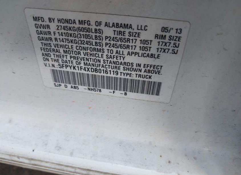 Photo 9 of 2013 Honda Ridgeline RTS (VIN 5FPYK1F4XDB016119)