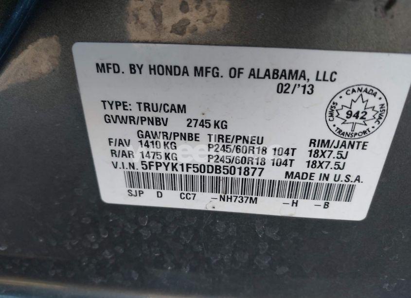 Photo 9 of 2013 Honda Ridgeline RTL (VIN 5FPYK1F50DB501877)