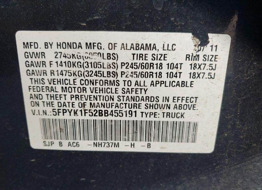 Photo 9 of 2011 Honda Ridgeline RTL (VIN 5FPYK1F52BB455191)