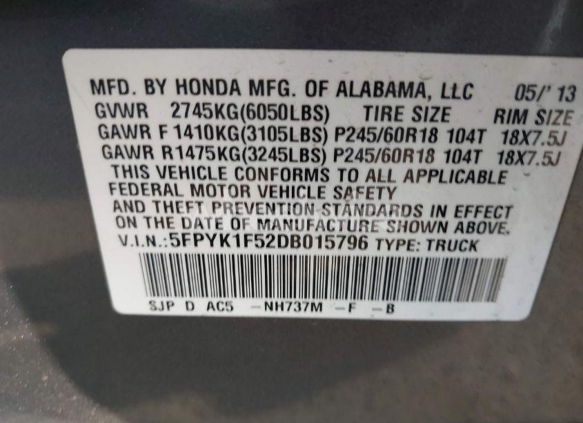 Photo 9 of 2013 Honda Ridgeline RTL (VIN 5FPYK1F52DB015796)