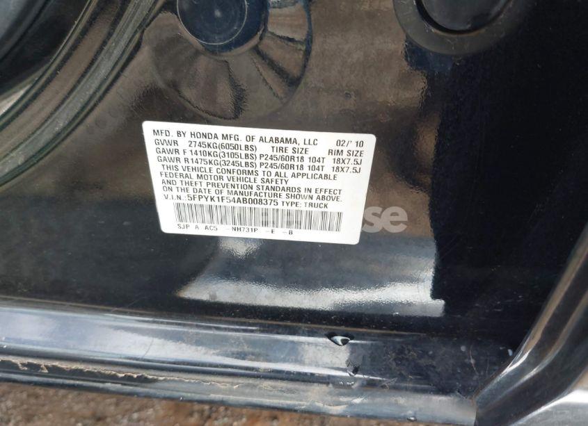 Photo 9 of 2010 Honda Ridgeline RTL (VIN 5FPYK1F54AB008375)