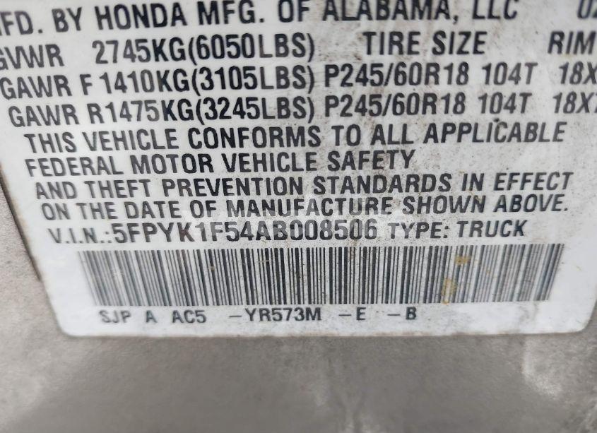 Photo 9 of 2010 Honda Ridgeline RTL (VIN 5FPYK1F54AB008506)