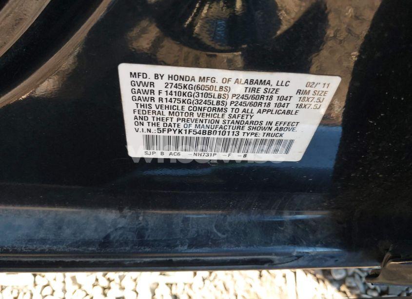 Photo 9 of 2011 Honda Ridgeline RTL (VIN 5FPYK1F54BB010113)