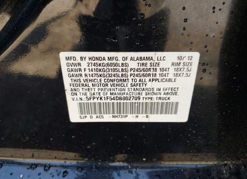 Photo 9 of 2013 Honda Ridgeline RTL (VIN 5FPYK1F54DB002709)