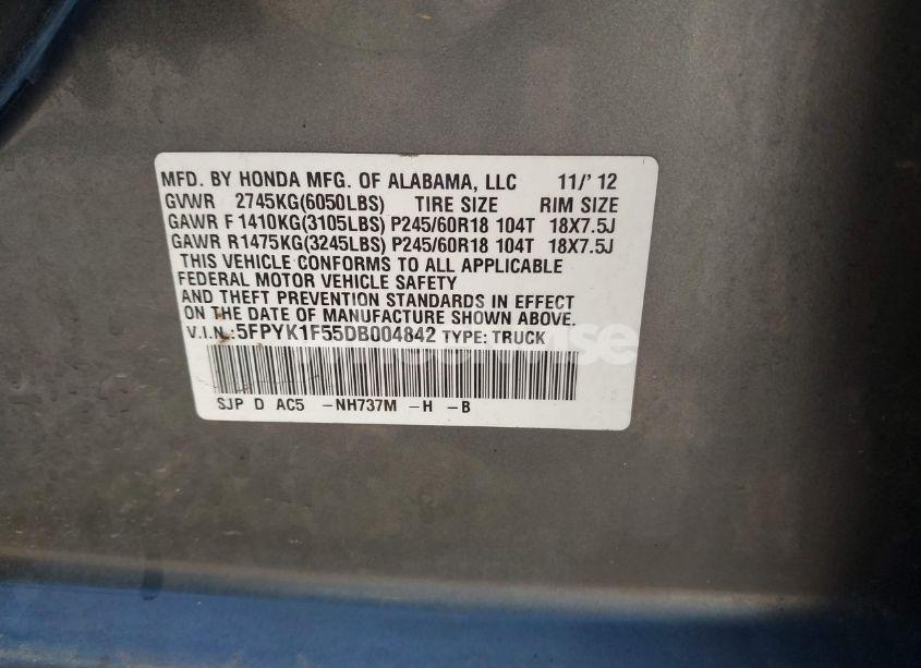 Photo 9 of 2013 Honda Ridgeline RTL (VIN 5FPYK1F55DB004842)