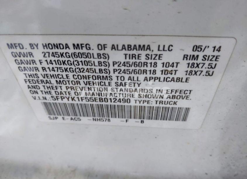 Photo 9 of 2014 Honda Ridgeline RTL (VIN 5FPYK1F55EB012490)