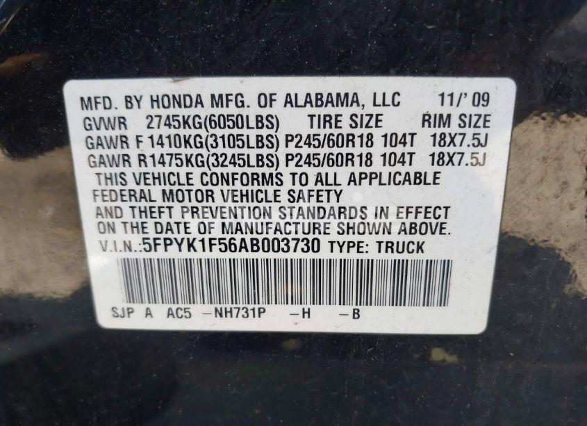 Photo 9 of 2010 Honda Ridgeline RTL (VIN 5FPYK1F56AB003730)