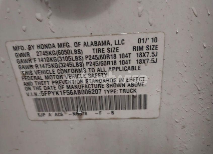 Photo 9 of 2010 Honda Ridgeline RTL (VIN 5FPYK1F56AB006207)