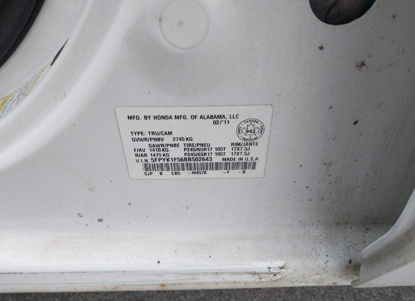 Photo 9 of 2011 Honda Ridgeline RTL (VIN 5FPYK1F56BB502643)