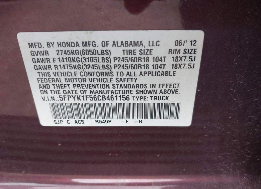 Photo 9 of 2012 Honda Ridgeline RTL (VIN 5FPYK1F56CB461156)